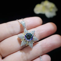 Gemstone Star Mystic Topaz Necklace - 18KGP Sterling Silver - 6 Point Star Pendant - 2CT Hexagram Art Deco Rainbow Topaz Jewelry #816