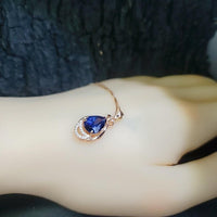 Tanzanite Necklace - Rose gold coated Sterling Silver Blue Tanzanite Pendant - 2.75 CT Lab Created Energic December Birthstone #953