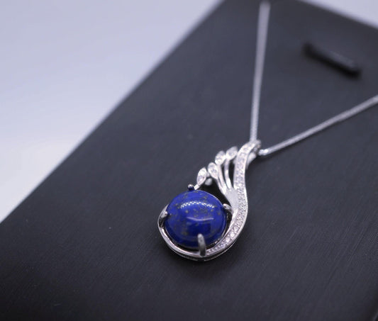 Lapis Lazuli Necklace, Full Sterling Silver Natural Cobalt Blue Vampire Diaries Necklace, Phoenix Silver Lapis Lazuli Pendant 288