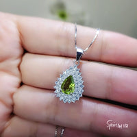 Genuine Green Peridot Necklace -925 Sterling Silver Green Peridot Olivine Necklace - Teardrop August Birthstone Sim Gemstone Pendant #949