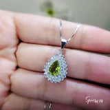 Genuine Green Peridot Necklace -925 Sterling Silver Green Peridot Olivine Necklace - Teardrop August Birthstone Sim Gemstone Pendant #949