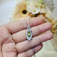 Genuine Green Peridot Necklace - 18KGP @Sterling Silver - Pear Cut Minimalist Peridot Pendant Diamond Butterfly Style August Birthstone #484