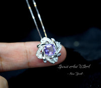 Genuine Amethyst Necklace - Tiny Square Scissor Cut Natural Amethyst Pendant - 18KGP @ Sterling Silver - February Birthstone #416