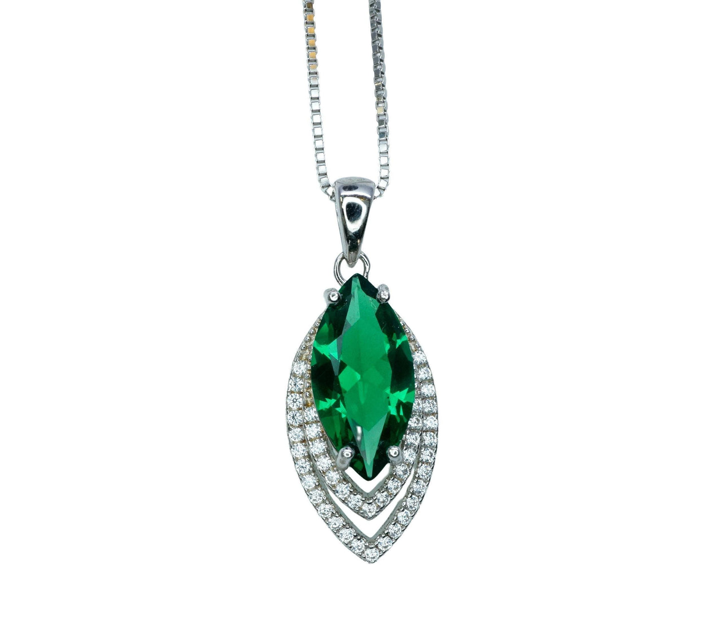 Marquise Style Emerald Necklace - 18kgp @ Sterling Silver - Large Emerald pendant Green Horse eye jewelry #959