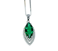 Marquise Style Emerald Necklace - 18kgp @ Sterling Silver - Large Emerald pendant Green Horse eye jewelry #959