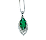 Marquise Style Emerald Necklace - 18kgp @ Sterling Silver - Large Emerald pendant Green Horse eye jewelry #959