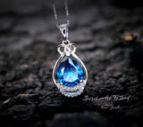 Blue Sapphire Necklace - Teardrop Gemstone White Gold Sterling silver 2.8 CT Sapphire Pendant - Large Bridal Jewelry #487