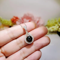 Black Onyx Necklace Round Full 925 Sterling Silver -Teardrop Dainty Root Chakra Healing- Protective Black Onyx Pendant #281