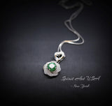 Green Diopside Emerald Necklace Rose Flower Style - 18kgp Sterling Silver - Dainty Round Cut Gemstone Halo Diopside Pendant #398