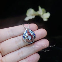 Spessartite Garnet Necklace - Hold My Heart Pendant - 18kgp @ Sterling Silver - 2 CT Round Cut Red Orange Garnet Pendant #590