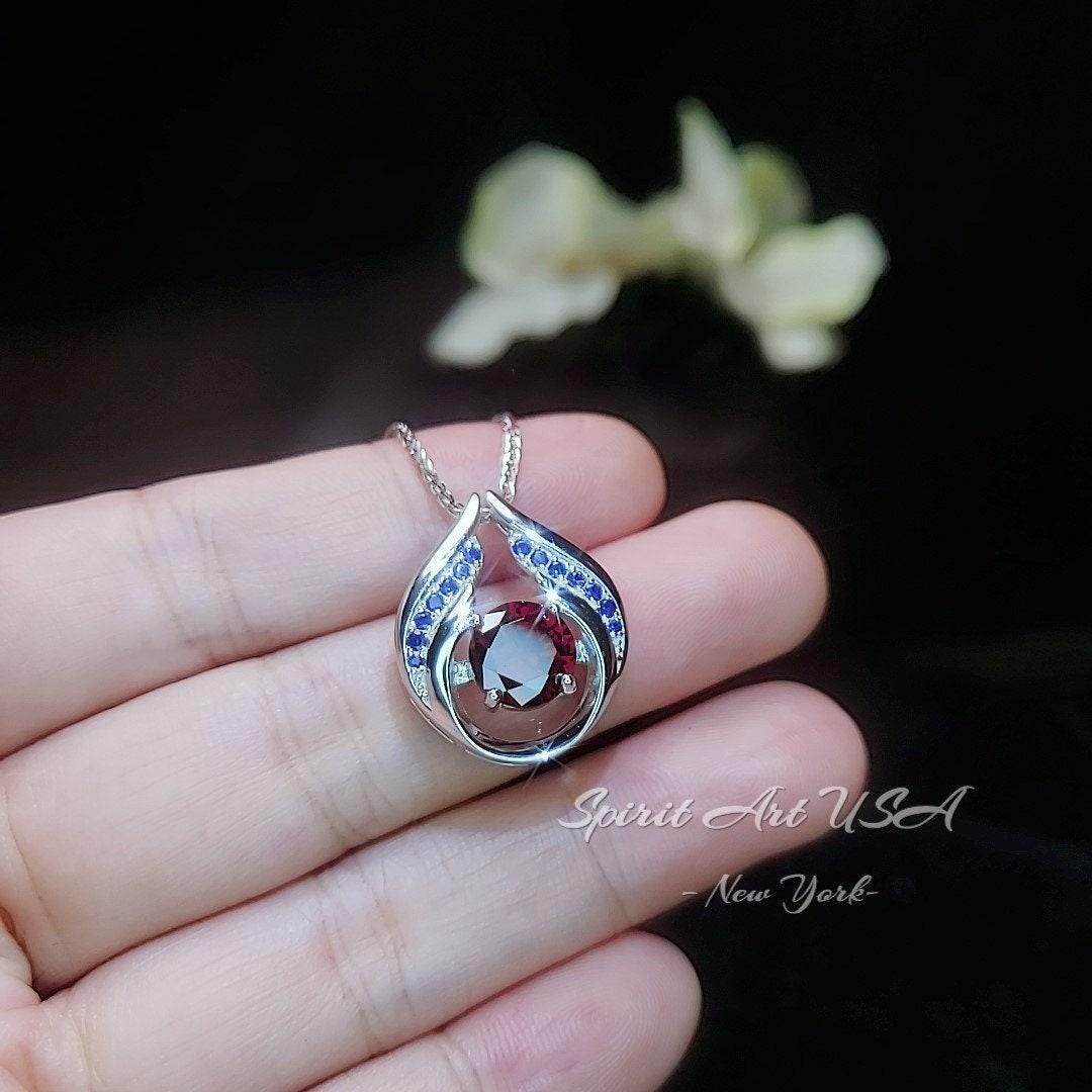 Spessartite Garnet Necklace - Hold My Heart Pendant - 18kgp @ Sterling Silver - 2 CT Round Cut Red Orange Garnet Pendant #590