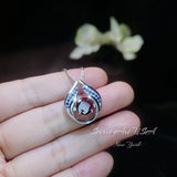 Spessartite Garnet Necklace - Hold My Heart Pendant - 18kgp @ Sterling Silver - 2 CT Round Cut Red Orange Garnet Pendant #590