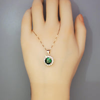 Rose Gold Coated 925 Sterling Silver Round 8mm 2 Ct Emerald Necklace - Princess Diana Halo Solitaire May Birthstone Emerald Pendant #145