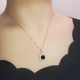 Black Onyx Necklace Round Full 925 Sterling Silver -Teardrop Dainty Root Chakra Healing- Protective Black Onyx Pendant #281