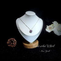 Genuine Amethyst Necklace - Tiny Square Scissor Cut Natural Amethyst Pendant - 18KGP @ Sterling Silver - February Birthstone #416