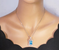 9 CT Blue Topaz Necklace - Gemstone Royal Flower Pendant - 18KGP @ Sterling Silver Radiant Rectangle Swiss Blue Topaz Jewelry #836