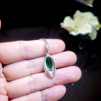 Marquise Style Emerald Necklace - 18kgp @ Sterling Silver - Large Emerald pendant Green Horse eye jewelry #959