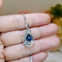 Blue Sapphire Necklace - Teardrop Gemstone White Gold Sterling silver 2.8 CT Sapphire Pendant - Large Bridal Jewelry #487