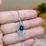 Blue Sapphire Necklace - Teardrop Gemstone White Gold Sterling silver 2.8 CT Sapphire Pendant - Large Bridal Jewelry #487