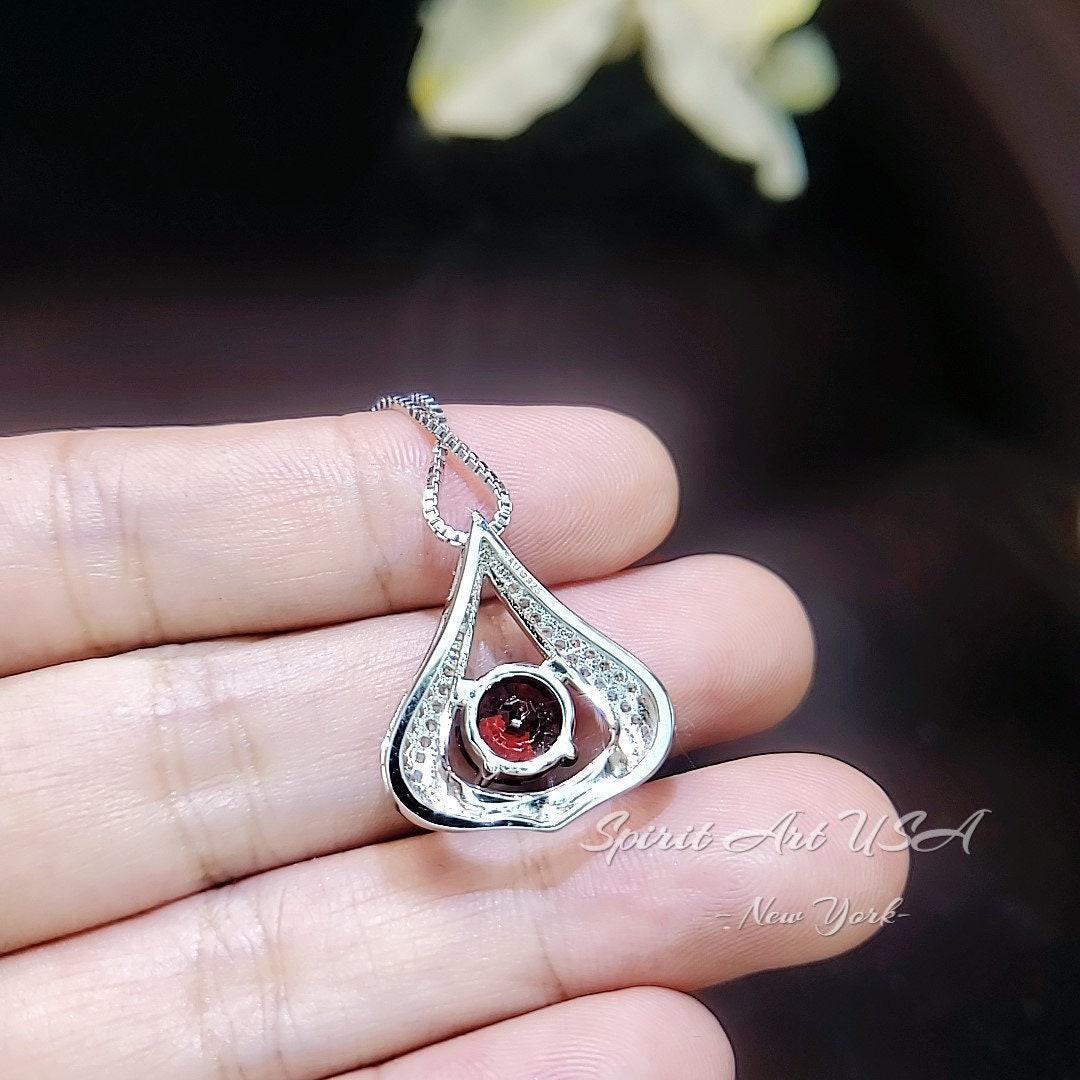 Gemstone Fat Triangle Garnet Necklace - 18KGP & Sterling Silver - 2 Ct Round Cut Deep Red Garnet Jewelry #582