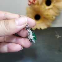 Large Green Emerald Heart Necklace - May Birthstone - Sterling Silver double halo Manmade Synthetic Green Emerald pendant #979