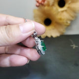 Large Green Emerald Heart Necklace - May Birthstone - Sterling Silver double halo Manmade Synthetic Green Emerald pendant #979