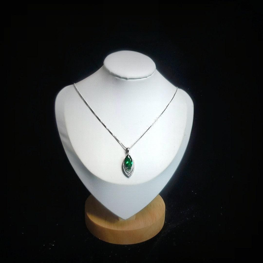 Marquise Style Emerald Necklace - 18kgp @ Sterling Silver - Large Emerald pendant Green Horse eye jewelry #959