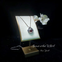 Spessartite Garnet Necklace - Hold My Heart Pendant - 18kgp @ Sterling Silver - 2 CT Round Cut Red Orange Garnet Pendant #590