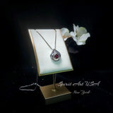 Spessartite Garnet Necklace - Hold My Heart Pendant - 18kgp @ Sterling Silver - 2 CT Round Cut Red Orange Garnet Pendant #590