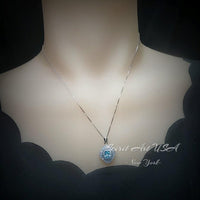 Luxury Aquamarine Necklace - Halo Sim Gemstone 18kgp @ Sterling Silver - Sky Blue Aquamarine Pedant - March Birthstone #537