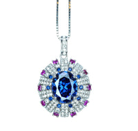 Blue Sapphire Necklace Source Light Style 18KGP @ Sterling Silver - 3 CT Blue Sapphire Pendant - Radiant Blue Sapphire Jewelry #898