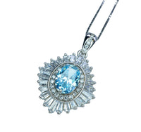 Luxury Aquamarine Necklace - Halo Sim Gemstone 18kgp @ Sterling Silver - Sky Blue Aquamarine Pedant - March Birthstone #537