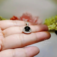 Black Onyx Necklace Round Full 925 Sterling Silver -Teardrop Dainty Root Chakra Healing- Protective Black Onyx Pendant #281