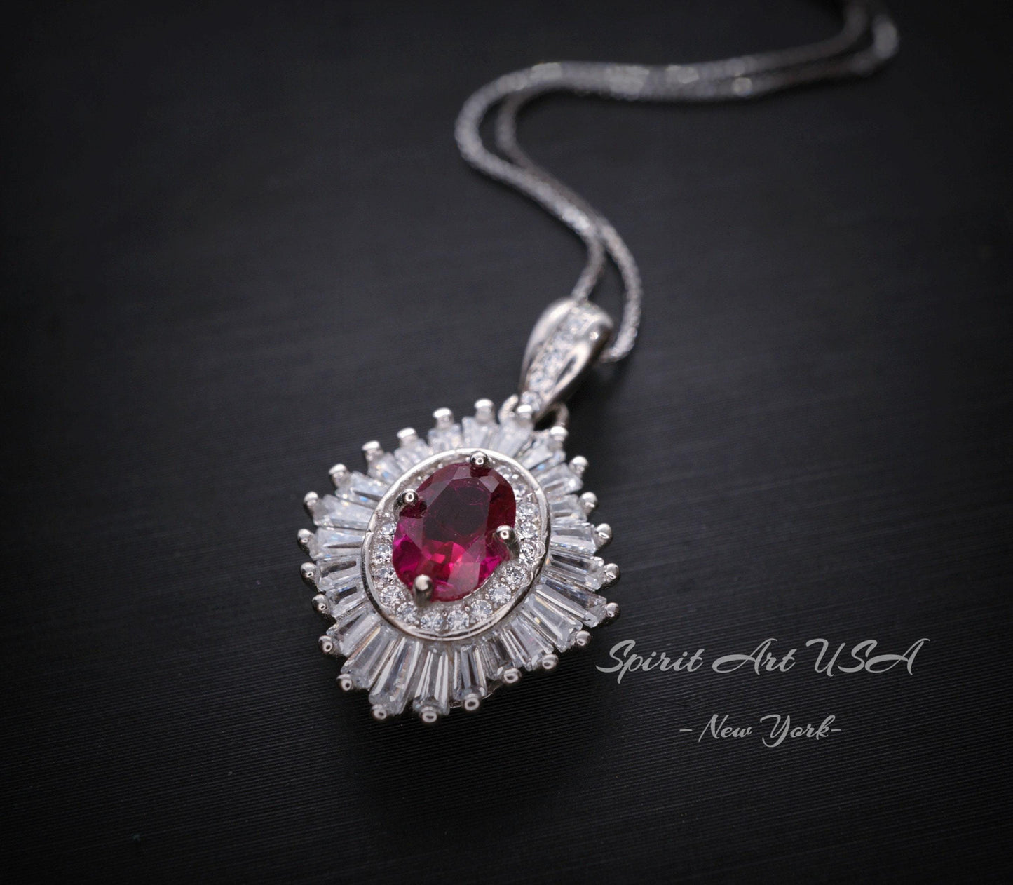 Dainty Ruby Necklace - Full Sterling Silver Oval Cut Red Ruby Pendant - July Birthstone - Ruby Jewelry #671