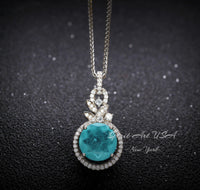 4 CT Blue Paraiba Tourmaline Necklace - 18KGP Sterling Silver - Gemstone Flower Petal - Unique Design Paraiba Pendant #179