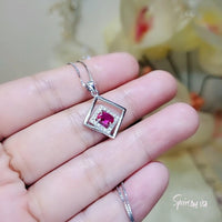 Geometric Ruby Necklace Sterling Silver Minimalist Double Square Tiny Ruby Pendant 015