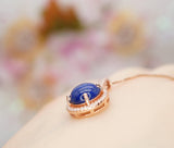 Lapis Lazuli Necklace - Rose Gold coated Sterling Silver Round Halo Gemstone Genuine Natural Blue Lapis Lazuli Pendant Jewelry #274