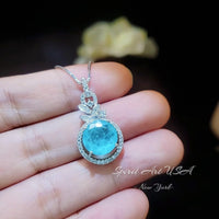 4 CT Blue Paraiba Tourmaline Necklace - 18KGP Sterling Silver - Gemstone Flower Petal - Unique Design Paraiba Pendant #179