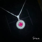 Tiny Ruby Flower Necklace Diamond Cherry Blossoms Sterling Silver White Gold Plated 0.85 CT July Birthstone 1049