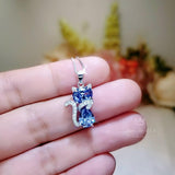 Blue Tanzanite Necklace, Kitty Cat Lover - Deep blue Tanzanite Pendant - Gemstone White Gold Plated Sterling Silver Pets Lover Jewelry #220