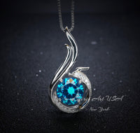 8mm Blue Topaz Necklace - 18KGP @ Sterling silver - 2 CT Swiss Blue Phoenix Style Topaz Pendant #694