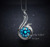 8mm Blue Topaz Necklace - 18KGP @ Sterling silver - 2 CT Swiss Blue Phoenix Style Topaz Pendant #694