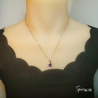 Natural Amethyst Necklace, Gemstone Petal Flower Pendant, 2.1 CT Genuine Purple Amethyst Pendant Sterling Silver White Gold Plated #455