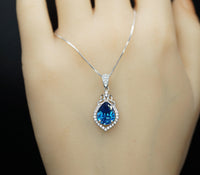 Blue sapphire necklace - 18kgp @ sterling silver - September Birthstone - Pear Cut Teardrop Blue Sapphire Pendant Adjustable Chain #315