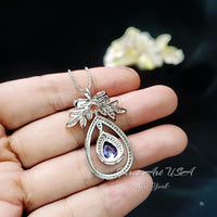 Teardrop Blue Tanzanite Necklace - Large Gold the Tree Of Life Pendant - 18KGP Sterling Silver olive branch Necklace #850