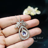Teardrop Blue Tanzanite Necklace - Large Gold the Tree Of Life Pendant - 18KGP Sterling Silver olive branch Necklace #850