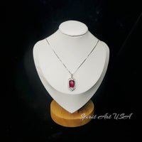 Large Geometric Ruby Necklace - Full Sterling Silver Gemstone Spacecraft Style - 4.5 Ct Rectangle Cut Ruby Jewelry #757