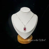 Large Geometric Ruby Necklace - Full Sterling Silver Gemstone Spacecraft Style - 4.5 Ct Rectangle Cut Ruby Jewelry #757