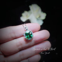 Gemstone Square Emerald Necklace - 18kgp @ Sterling Silver - Dainty Green Emerald Jewelry - May Birthstone #305