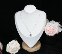 Natural Amethyst Necklace, Gemstone Petal Flower Pendant, 2.1 CT Genuine Purple Amethyst Pendant Sterling Silver White Gold Plated #455